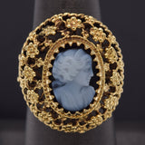 Antique Victorian 14K Yellow Gold Onyx Cameo Cocktail Ring