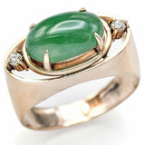 Vintage 14K Yellow Gold 2.61 Ct Green Jade & Diamond Band Ring