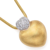 Vintage Designer Signed 18K Gold 0.70 TCW Diamond Puffed Heart Pendant Necklace