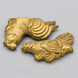 Antique Edo Period 24K Gold Carved Rooster & Hen Menuki Set Japanese Sword Parts