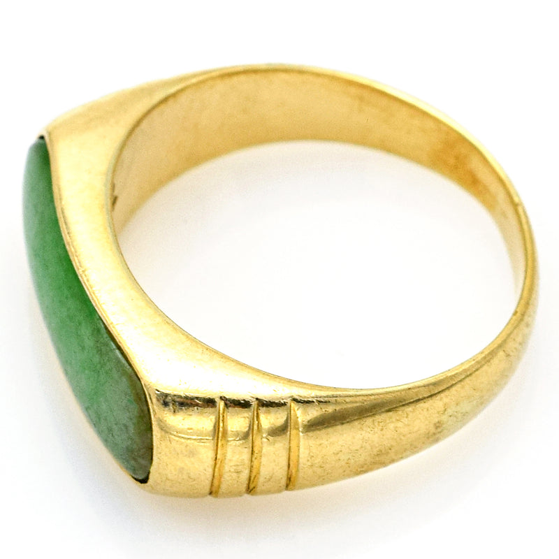 Vintage 14K Yellow Gold Green Jade Saddle Band Ring 3.3 Grams Size 5.25