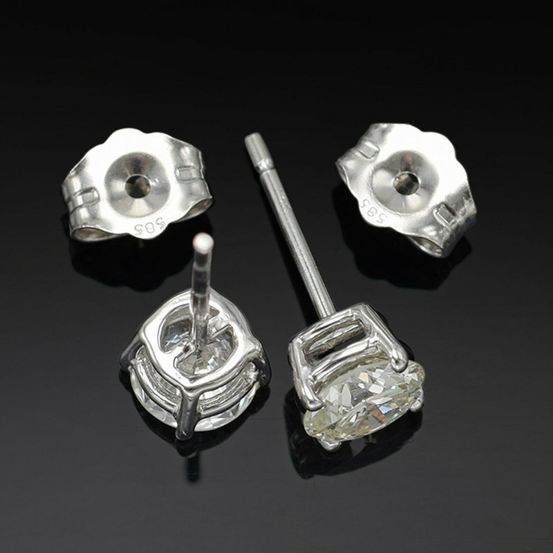 Vintage 14K White Gold 0.94 TCW Diamond Round Solitaire Stud Earrings