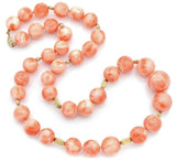 Vintage 14K Yellow Gold Angel Skin Coral Beaded Strand Necklace + Box