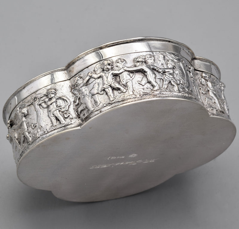 Antique 800 Silver Cherub Etched Case Box