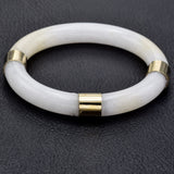 Vintage 14K Yellow Gold Translucent White Jade Bangle Bracelet