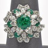 Vintage Platinum 2.09 TCW Emerald & 3.36 TCW Diamond Cocktail Ring