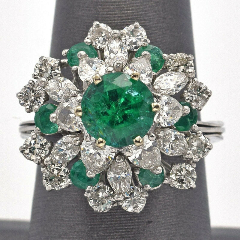 Vintage Platinum 2.09 TCW Emerald & 3.36 TCW Diamond Cocktail Ring