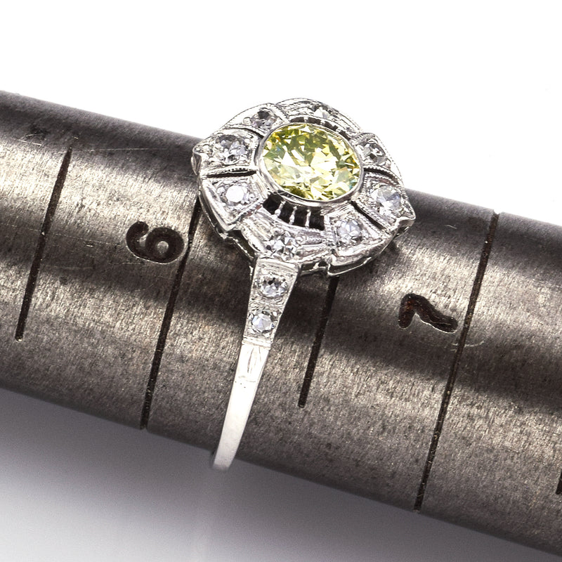 GIA Certified Platinum 0.55 Ct Fancy Light Greenish Yellow Diamond Band Ring
