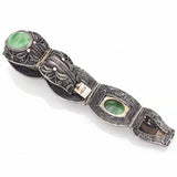 Vintage Chinese Silver Green Jade Filigree Bracelet 47.2 Grams