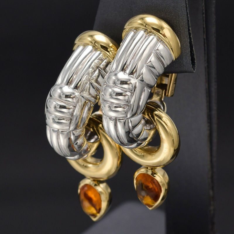 Vintage Van Cleef & Arpels 18K Yellow Gold Sterling Silver Citrine Earrings