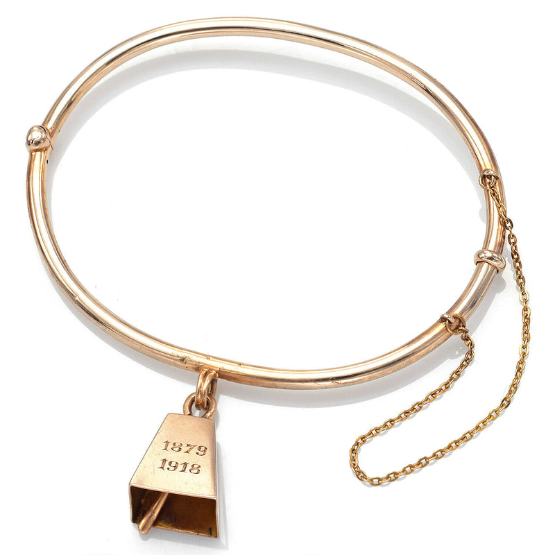 Antique 14K Yellow Gold Bell Hinged Bangle Bracelet