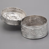 Antique 800 Silver Cherub Etched Round Trinket Pill Box Case
