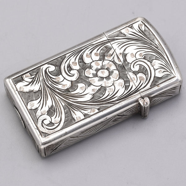 Vintage Peruzzi Florence 800 Silver Floral Etched Match Lighter Case Box