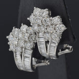 Vintage 18K White Gold 3.78 TCW Diamond Floral Omega Back Earrings