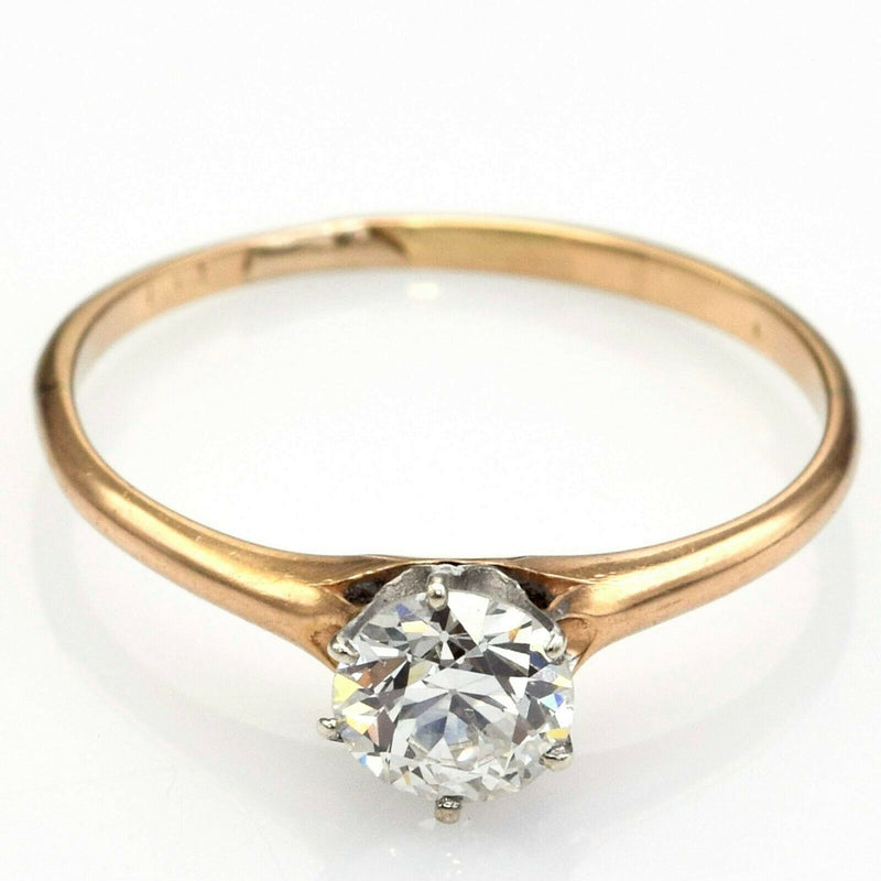 Vintage 14K Yellow Gold 0.77 Ct Diamond Round Solitaire Band Ring