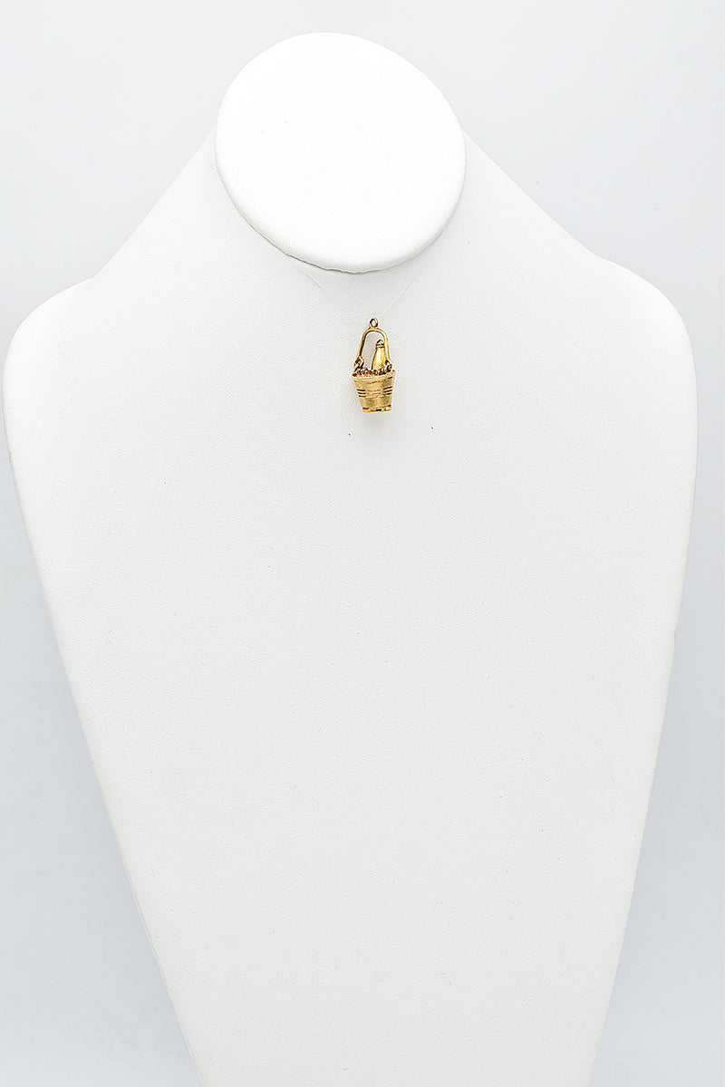 Vintage 14K Yellow Gold Ruby Champagne Wine Bucket Charm Pendant