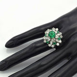 Vintage Platinum 2.09 TCW Emerald & 3.36 TCW Diamond Cocktail Ring