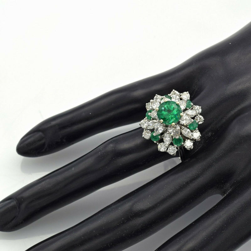 Vintage Platinum 2.09 TCW Emerald & 3.36 TCW Diamond Cocktail Ring