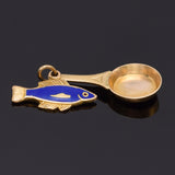 Vintage 14K Yellow Gold Fish Frying Pan Enamel Charm Pendant