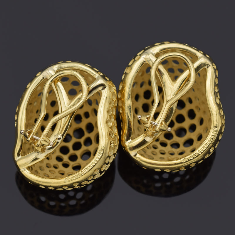 Vintage 1988 Angela Cummings 18K Gold Studios Perforations Free Forms Earrings