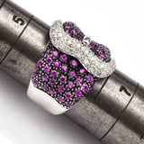 Vintage 18K White Gold Ruby & 0.50TCW Diamond Buckle Cluster Cocktail Ring