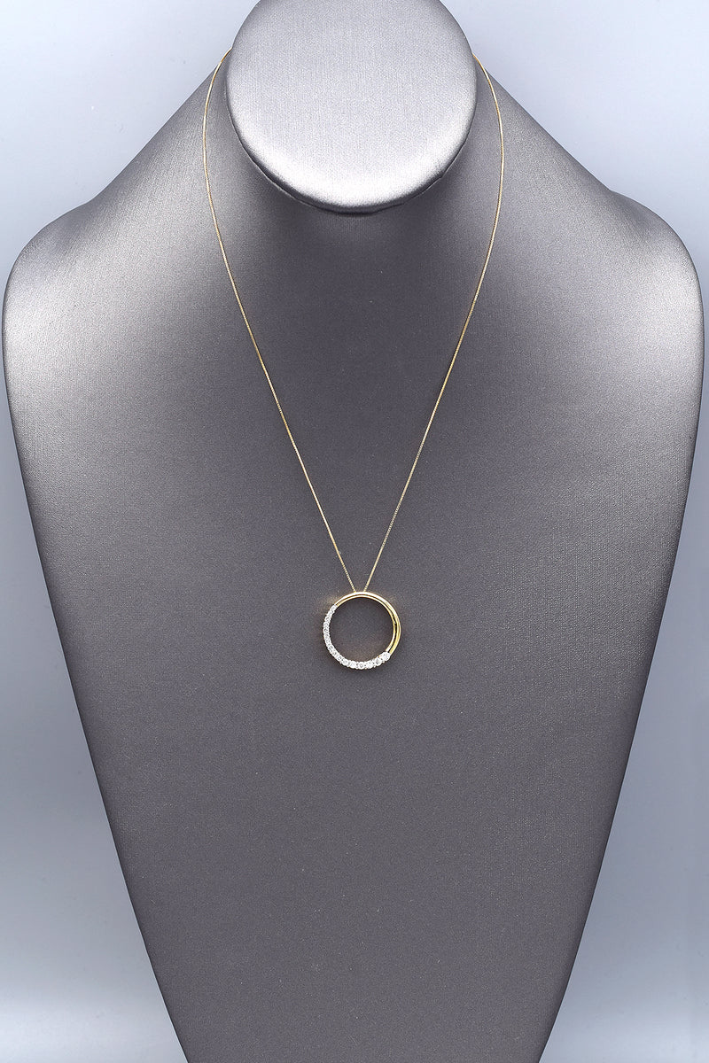 Vintage 14K Gold 0.44 TCW Diamond Circle Love is a Journey Pendant Necklace