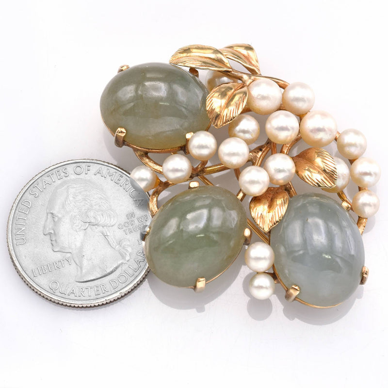 Ming's 14K Yellow Gold 48.99 TCW Green Jade & Sea Pearl Leaf Brooch Pin