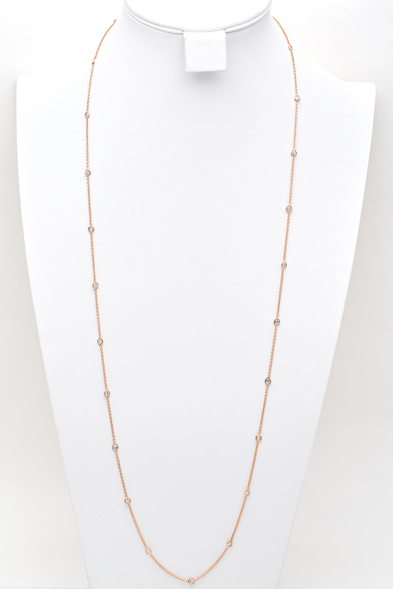Estate 14K Yellow Gold 3.36 TCW Diamond Long Station Necklace 34.5 Inches