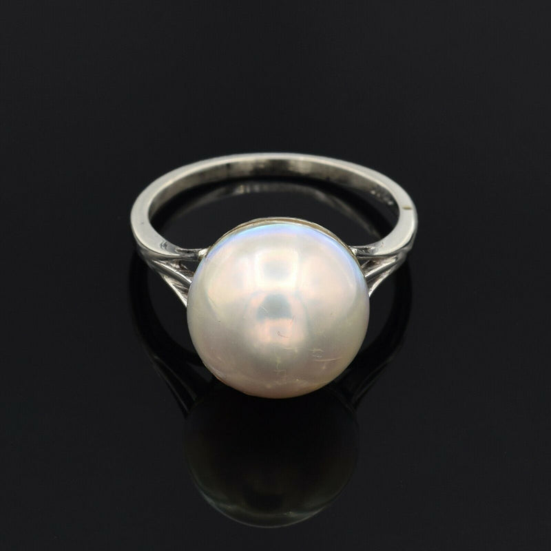Vintage 14K White Gold Mabe Pearl Band Ring