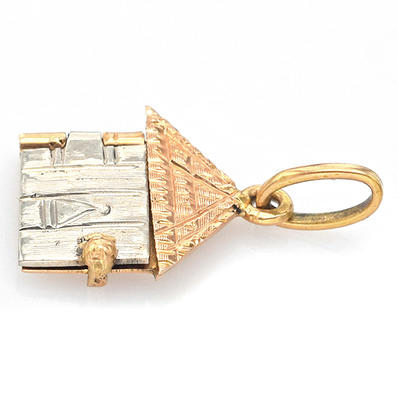 Vintage 18K Yellow & White Gold Openable House Heart Charm Pendant