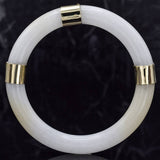Vintage 14K Yellow Gold Translucent White Jade Bangle Bracelet