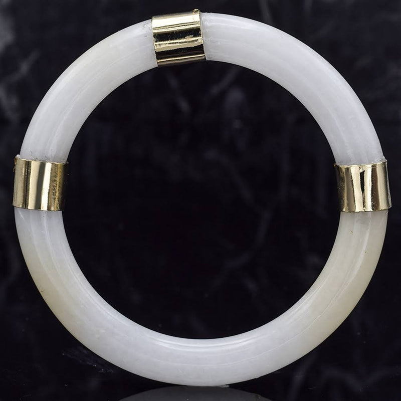 Vintage 14K Yellow Gold Translucent White Jade Bangle Bracelet