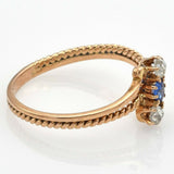 Antique 14K Yellow Gold Sapphire & Mine Cut Diamond Ring