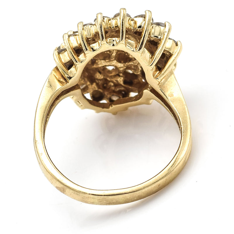 Vintage 14K Yellow Gold 1.83 TCW Diamond Cluster Cocktail Ring