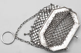 Antique Sterling Silver Asian Floral Etched Mesh Coin Pouch Purse Bag