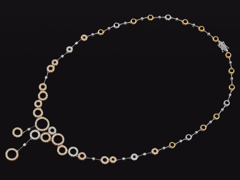 Estate 18K Multi-Tone Gold 2.70 TCW Diamond Circle Necklace + Box