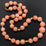 Vintage 14K Yellow Gold Angel Skin Coral Beaded Strand Necklace + Box