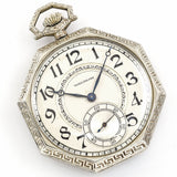 Antique Waltham 14K White Gold 17 Jewels Greek Key Deer Pocket Watch
