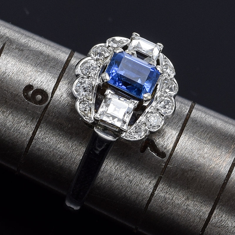 GIA Certified Antique 14K Gold Natural Sapphire &0.92TCW Diamond Band Ring 4.53G