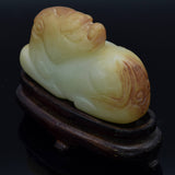 Antique White Red Mutton Fat Jade Carved Lion Beast Figurine with Stand