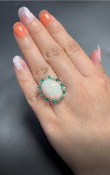 Vintage 14K White Gold 6.99 Ct Opal, Emerald & 0.40 TCW Diamond Cocktail Ring