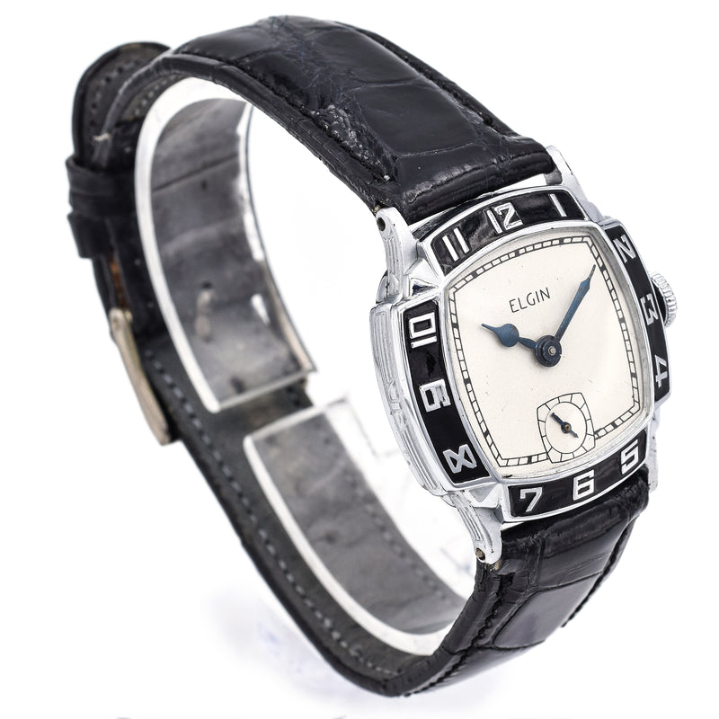 Vintage 1931 Elgin Thrift 433 Enamel Bezel Men's Automatic Watch 29 mm
