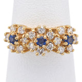 Vintage 14K Yellow Gold Sapphire & 0.54 TCW Diamond Floral Band Ring