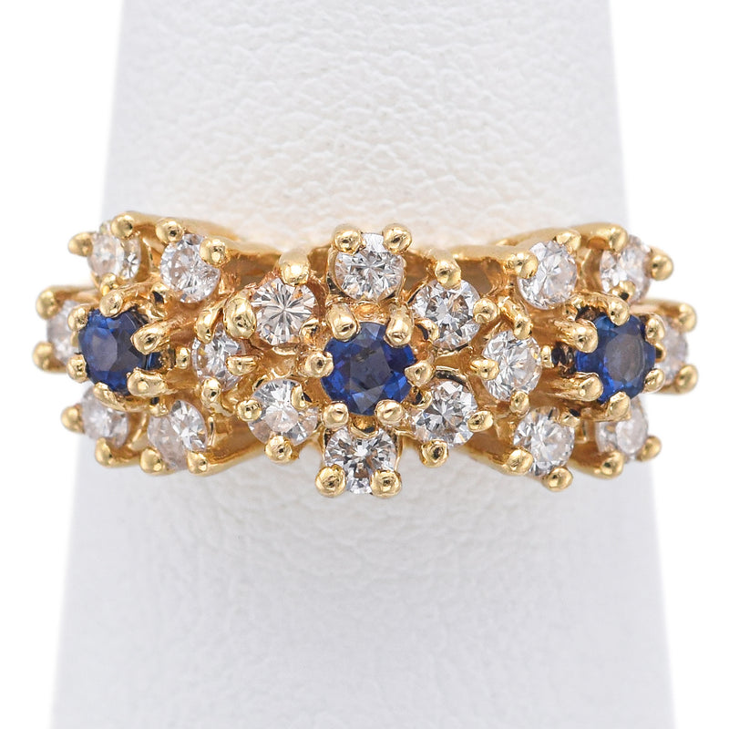 Vintage 14K Yellow Gold Sapphire & 0.54 TCW Diamond Floral Band Ring