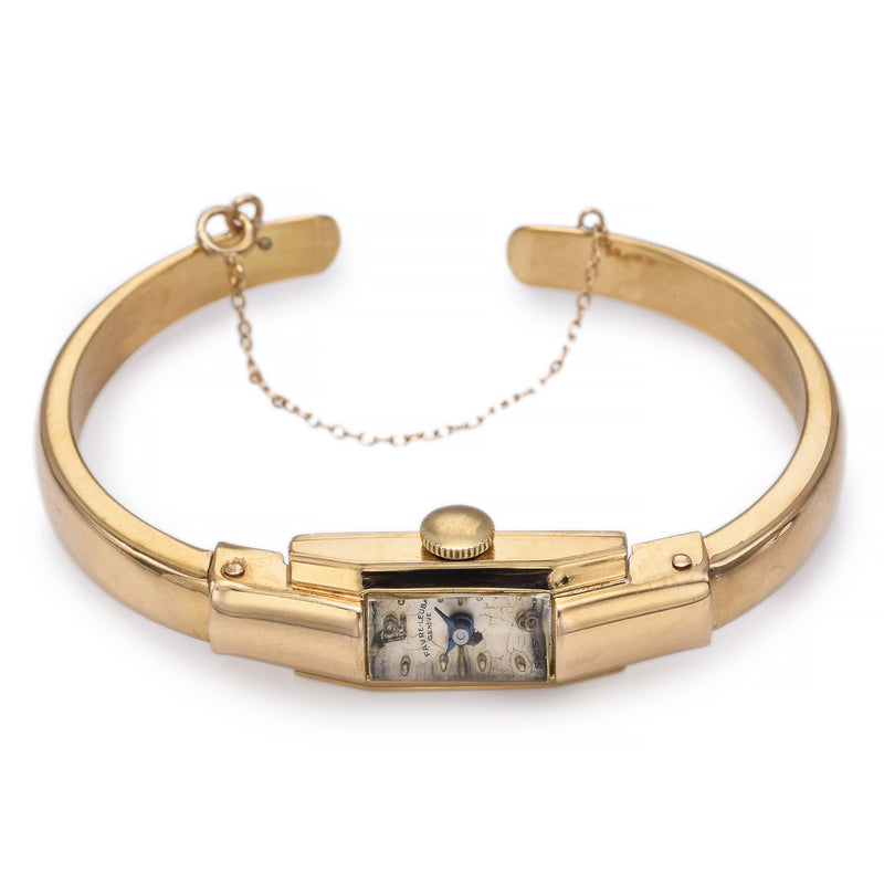 Favre-Leuba Geneve 18K Yellow Gold Hand Wind Women's Cuff Bracelet Watch + Box