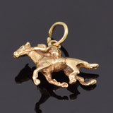 Vintage 14K Yellow Gold Equestrian Horse & Jockey Rider Charm Pendant