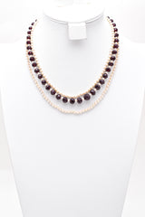 Antique 14K Yellow Gold Garnet & Sea Pearl Beaded Multi-Strand Necklace