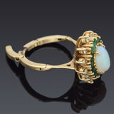 Vintage 14K Yellow Gold Opal, Emerald & 0.24 TCW Diamond Hinged Cocktail Ring