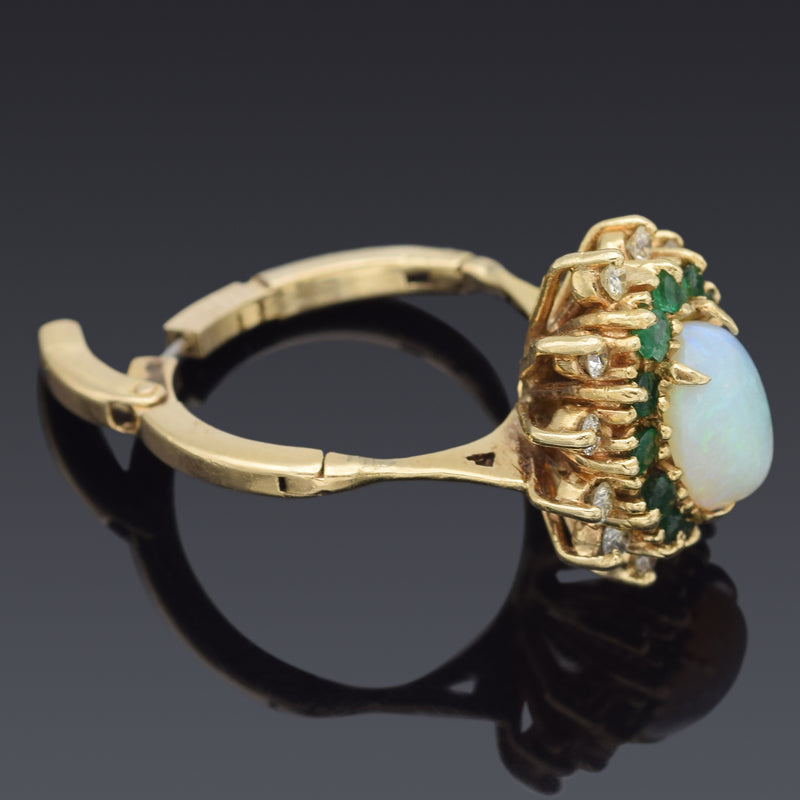 Vintage 14K Yellow Gold Opal, Emerald & 0.24 TCW Diamond Hinged Cocktail Ring