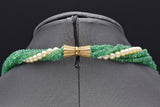 Vintage 14K Gold Emerald & Sea Pearl Long Beaded Multi-Strand Torsade Necklace